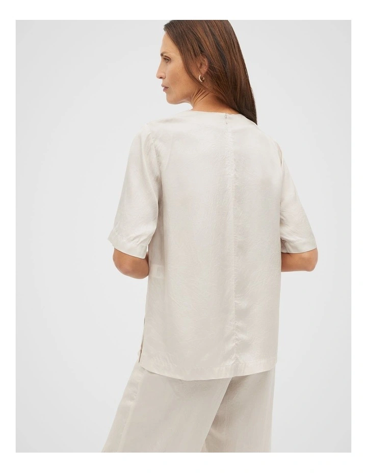 Textured Satin Top in Cream image 2