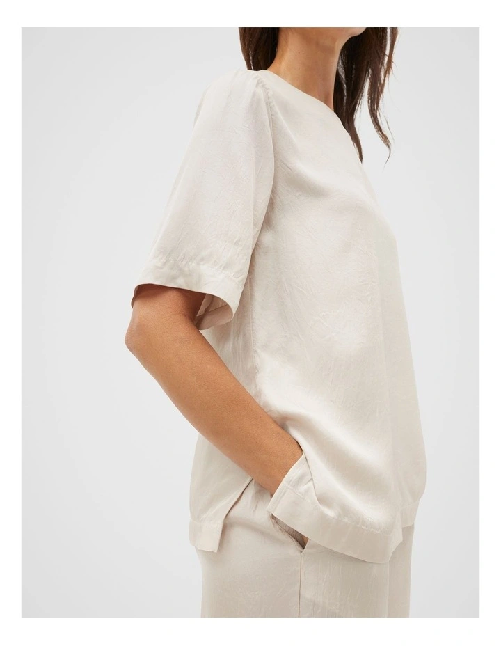Textured Satin Top in Cream image 3