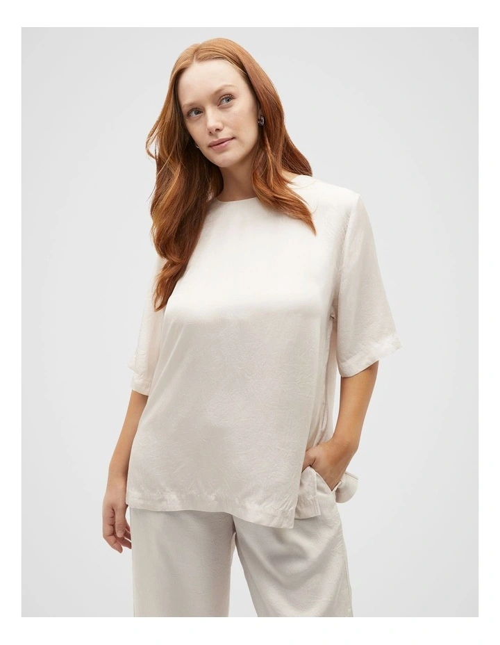 Textured Satin Top in Cream image 5
