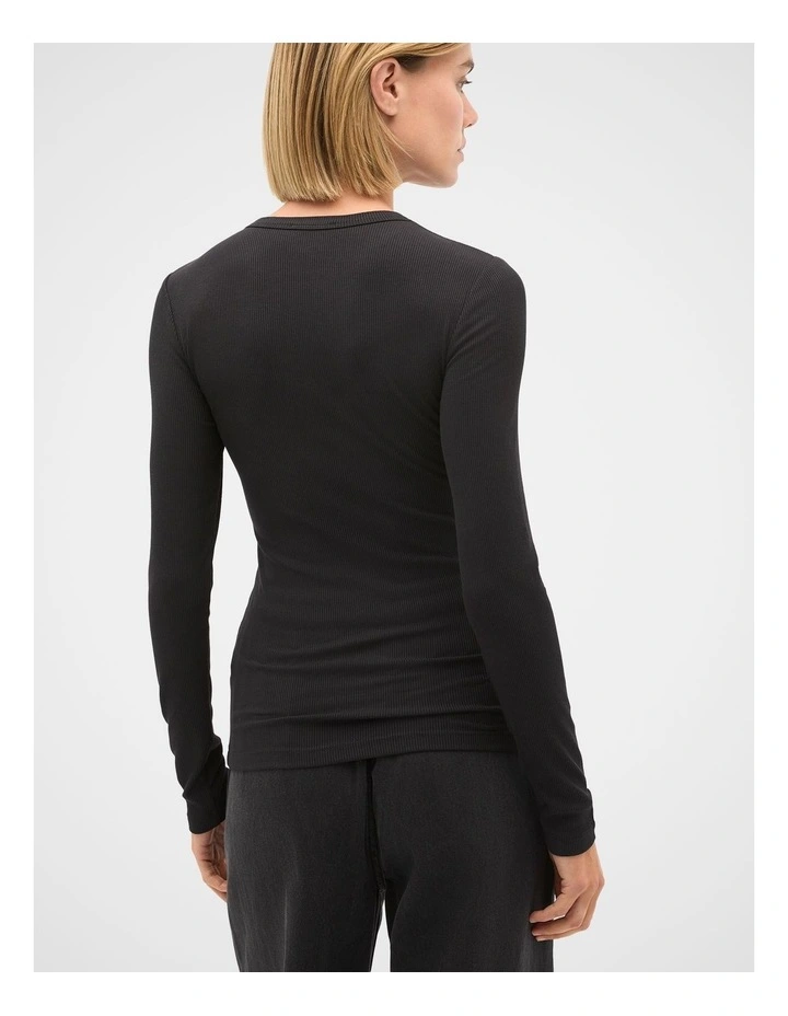 Core Rib Crew Neck Top in Black image 2