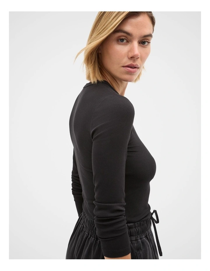Core Rib Crew Neck Top in Black image 3