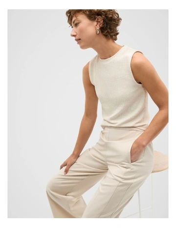 Ribbed Textured Shell Top in Cream