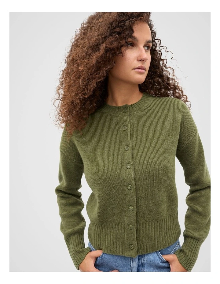 Merino Button Up Knit Cardigan in Green image 3