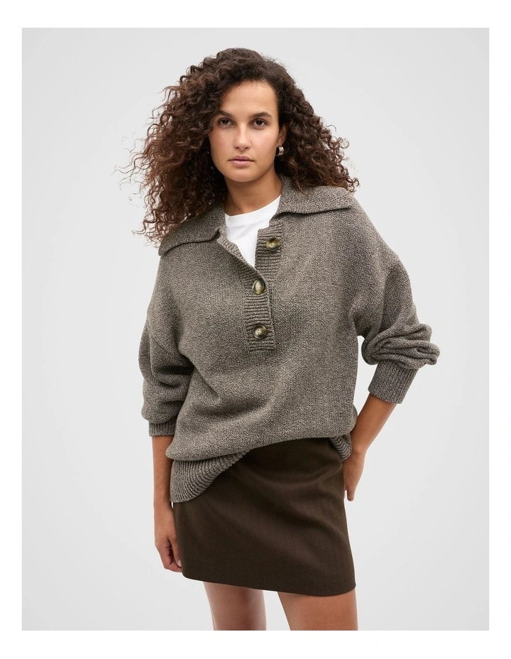 Oversized Twist Slouch Polo Jumper in Brown image 1