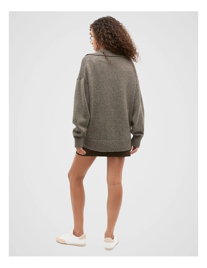 Oversized Twist Slouch Polo Jumper in Brown image 2