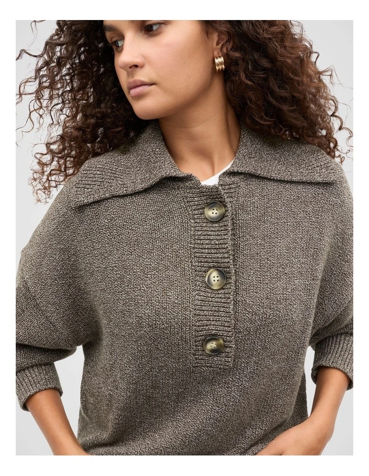 Oversized Twist Slouch Polo Jumper in Brown image 3
