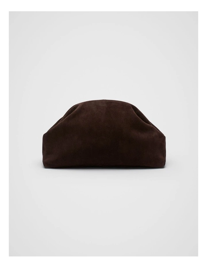 Suede Leather Rounded Clutch in Dark Espresso image 1