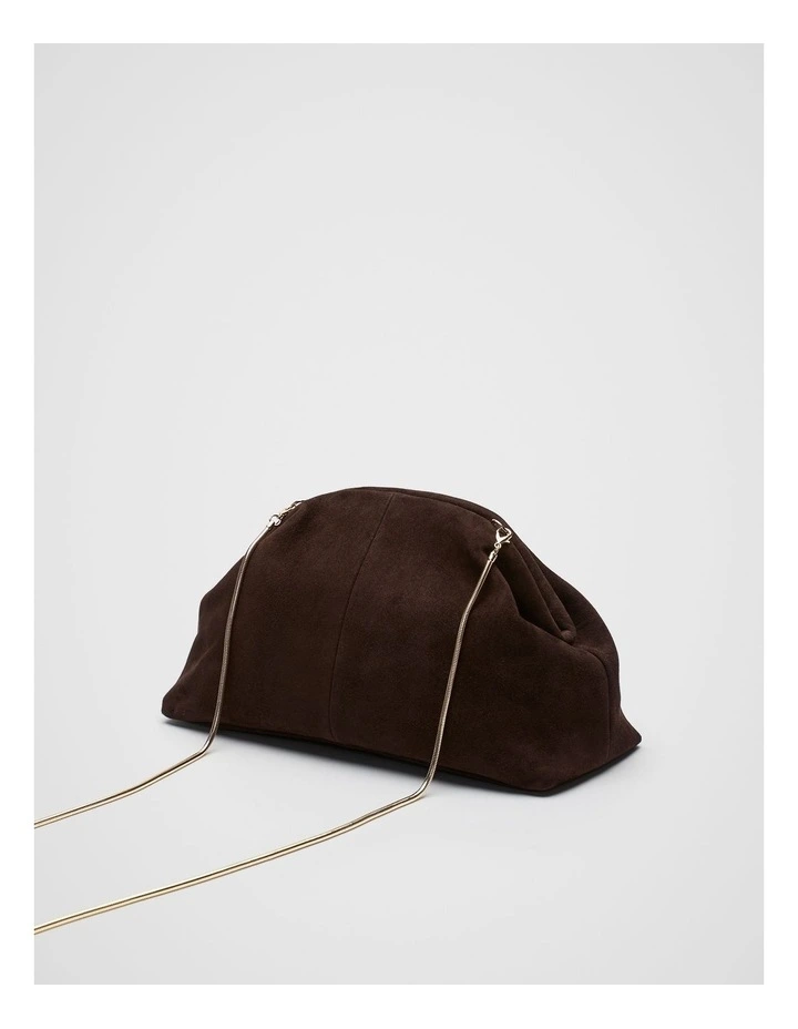 Suede Leather Rounded Clutch in Dark Espresso image 3