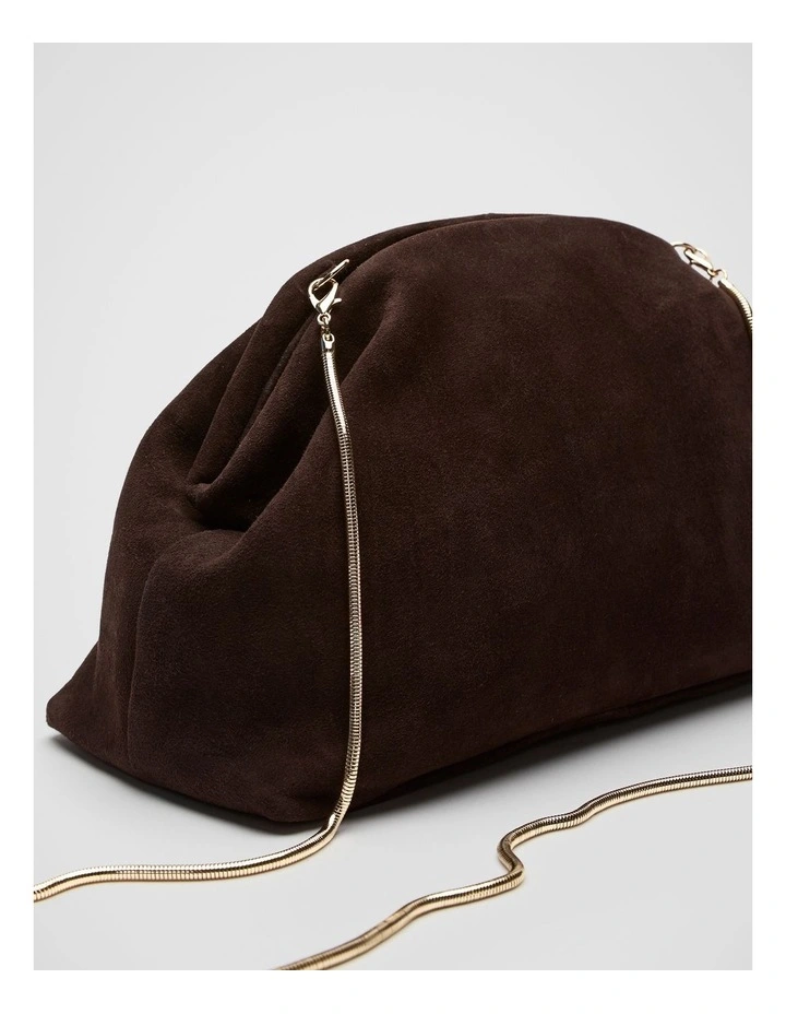 Suede Leather Rounded Clutch in Dark Espresso image 4