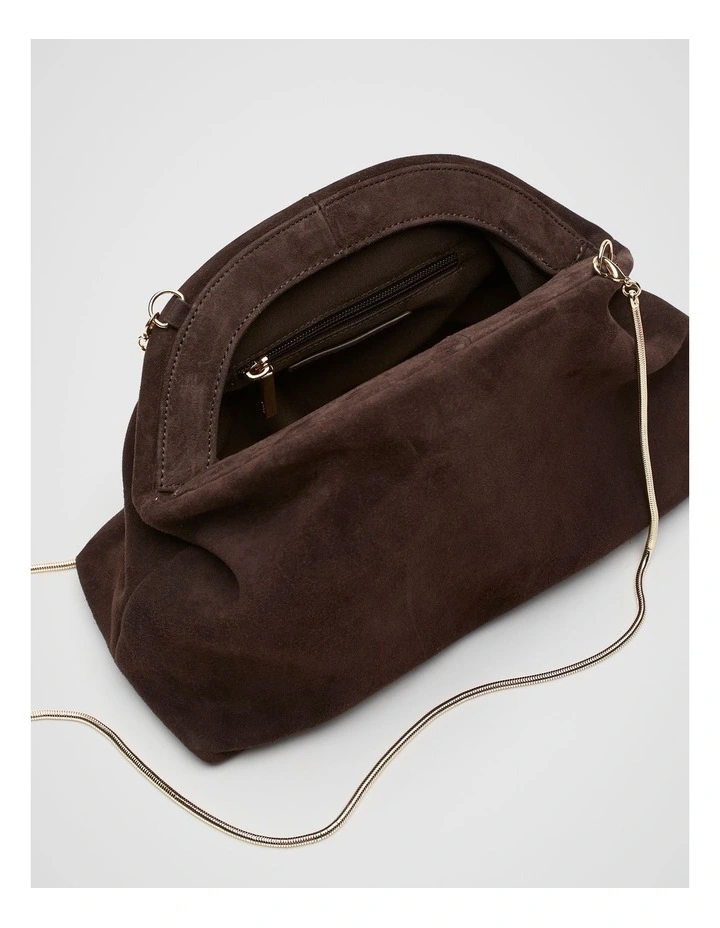 Suede Leather Rounded Clutch in Dark Espresso image 5