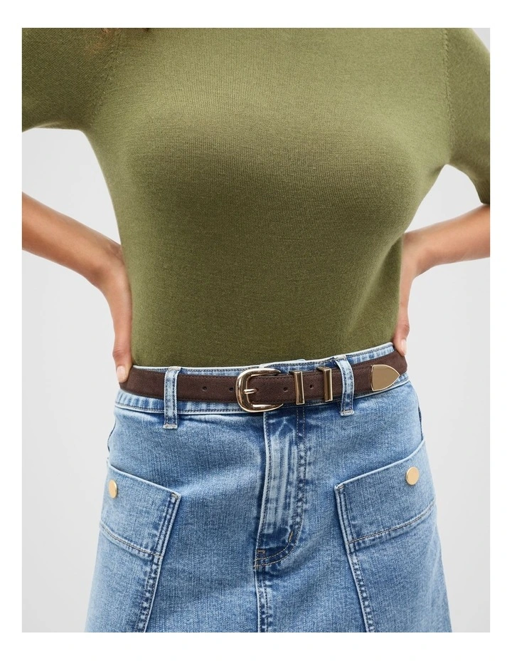 Hallie Suede Metal Keeper Belt in Dark Espresso image 2