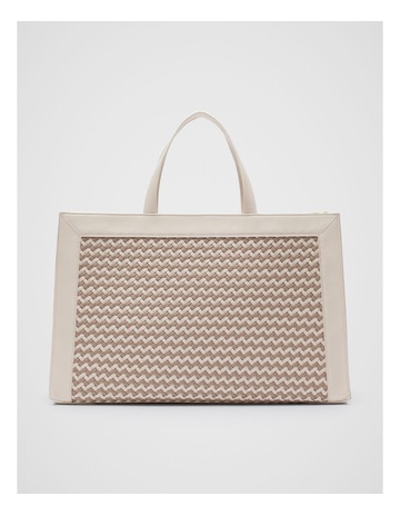 Woven Structured Work Tote Bag in Oat