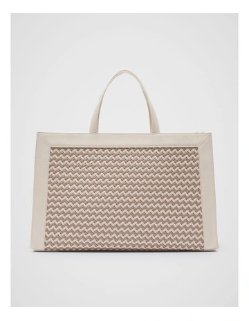 Woven Structured Work Tote Bag in Oat