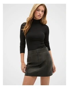 Core Rib Mock Neck Top in Black