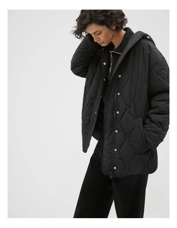 Boxy Quilted Jacket in Black image 3
