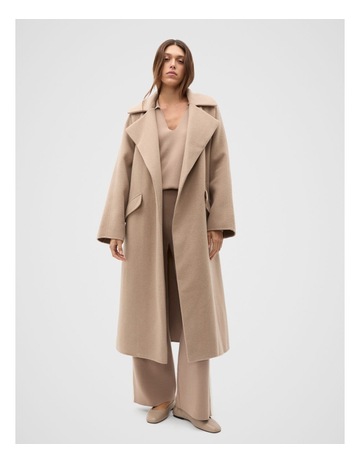 Wool Blend Lapel Coat in Cookie