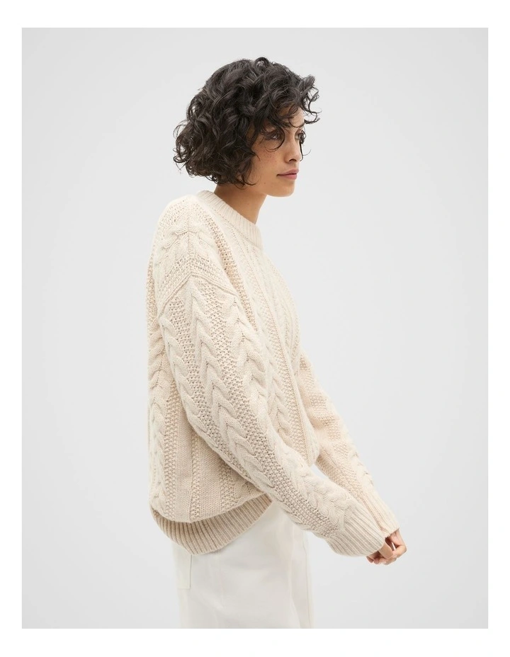 Cable Slouch Crew Neck Knit in Oat Marle image 1