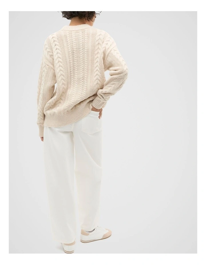 Cable Slouch Crew Neck Knit in Oat Marle image 2