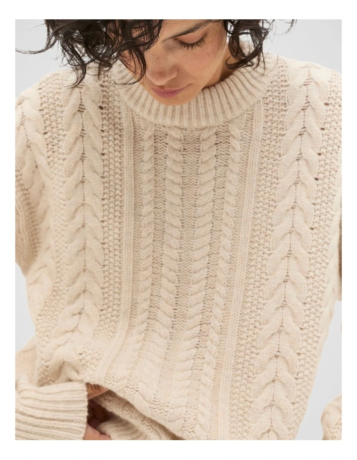 Cable Slouch Crew Neck Knit in Oat Marle image 4