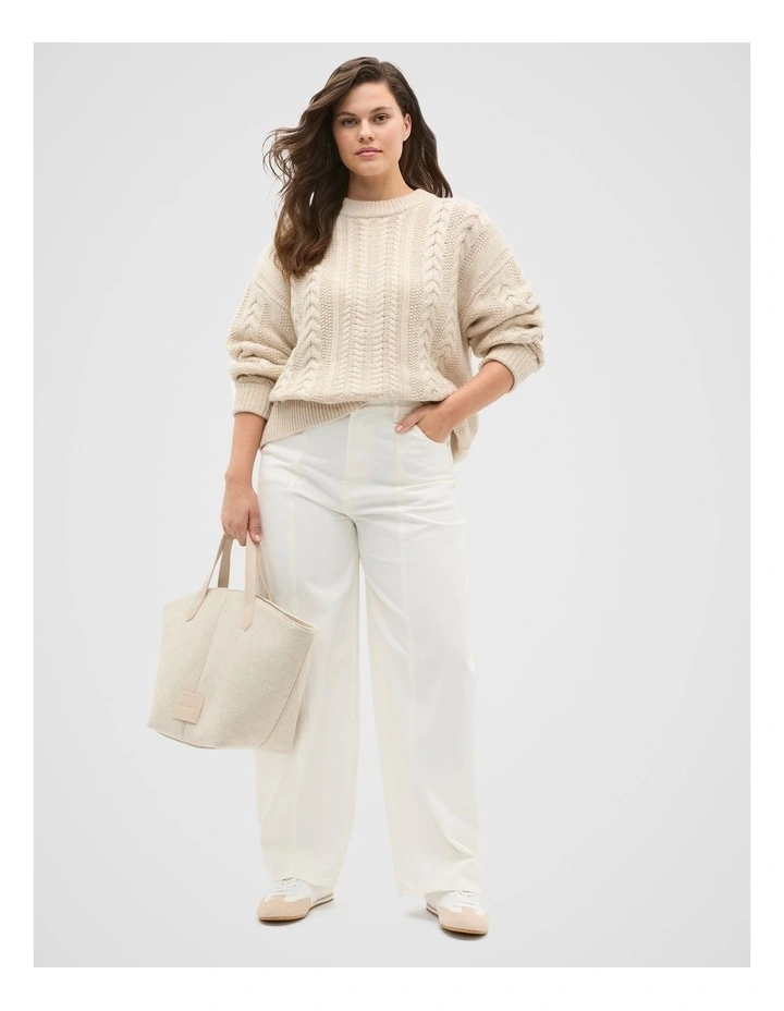 Cable Slouch Crew Neck Knit in Oat Marle image 6