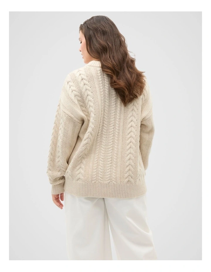 Cable Slouch Crew Neck Knit in Oat Marle image 7