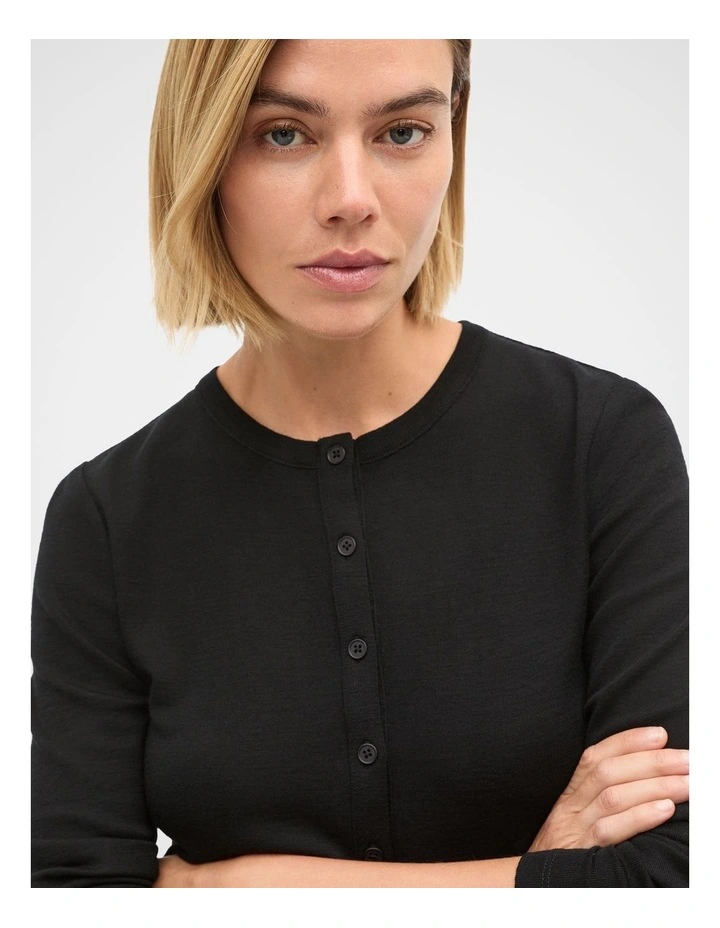 Australian Merino Cardigan in Black image 4