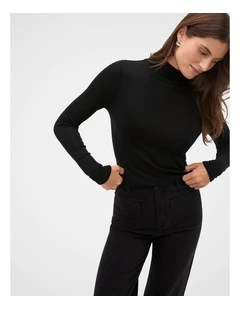 Australian Merino Mock Neck Top in Black
