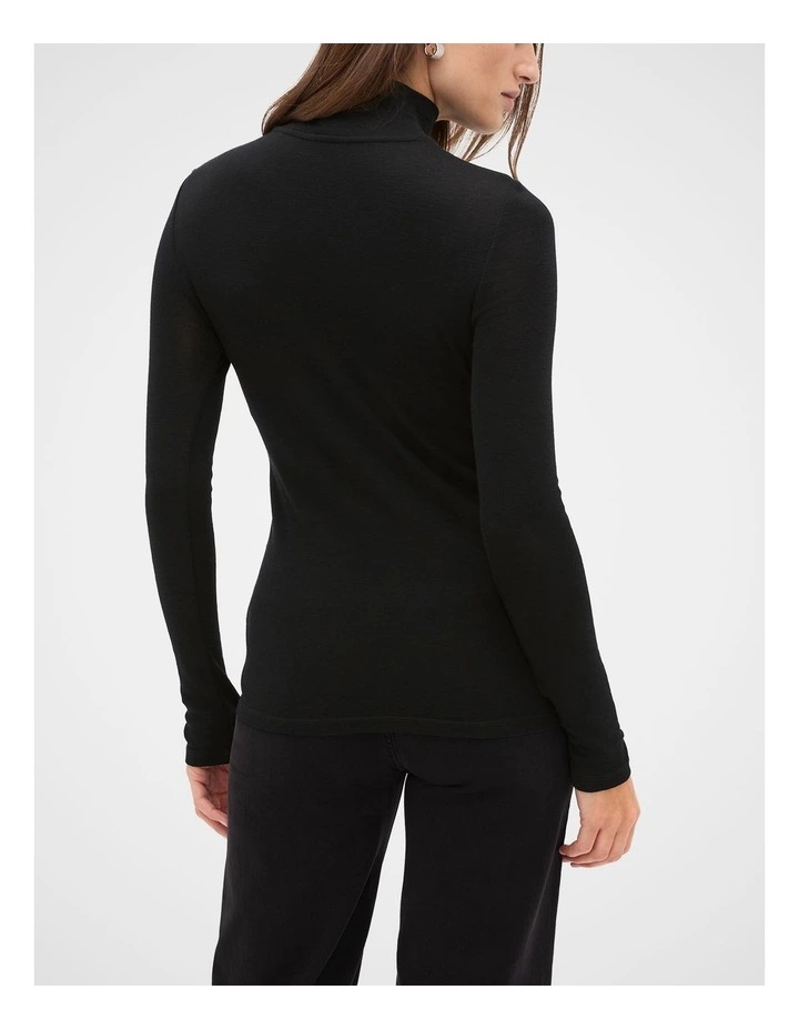 Australian Merino Mock Neck Top in Black image 2
