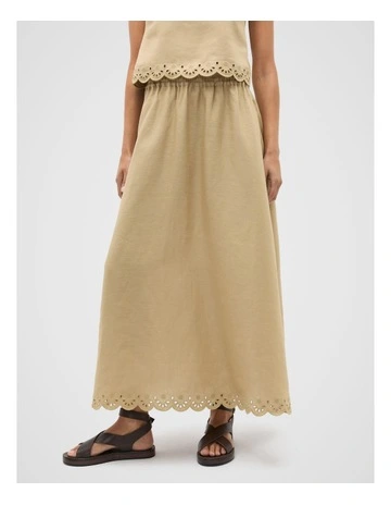 Scallop Broderie Midi Skirt in Cashew