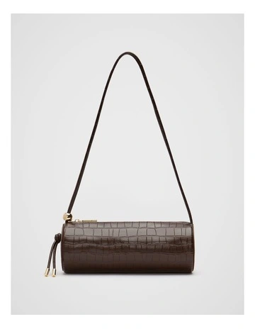 Barrel Shoulder Bag in Dark Espresso Croc