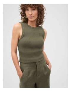 Textured Rib Tank in Olive Leaf