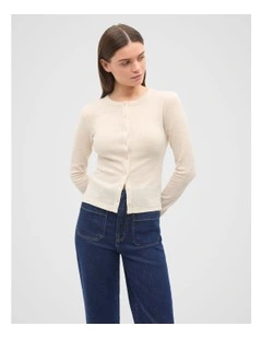 Australian Merino Cardigan in Oat Marle