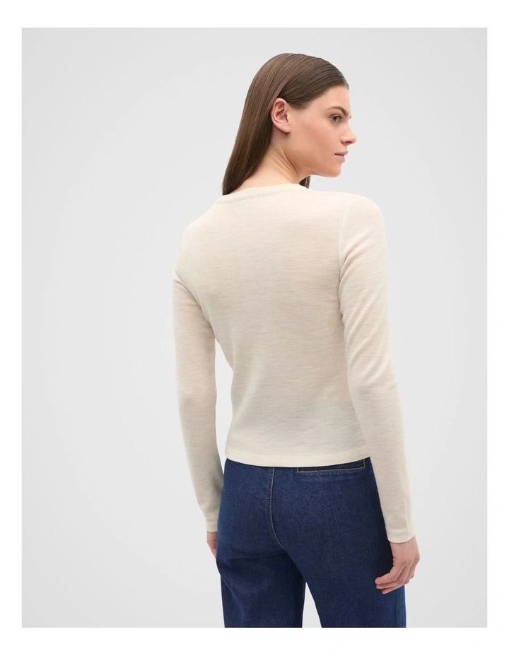 Australian Merino Cardigan in Oat Marle image 2