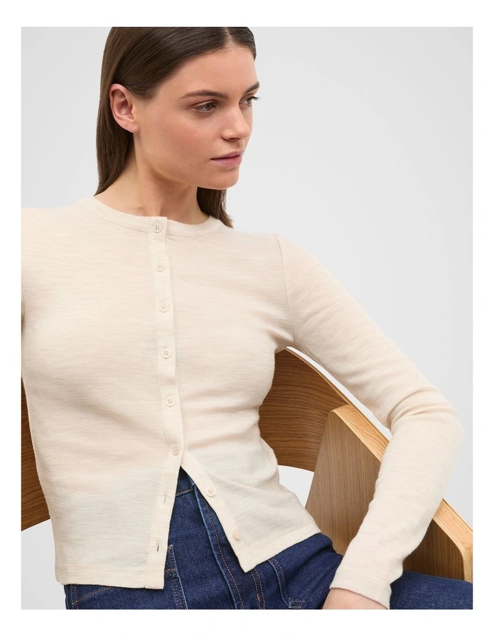 Australian Merino Cardigan in Oat Marle image 4