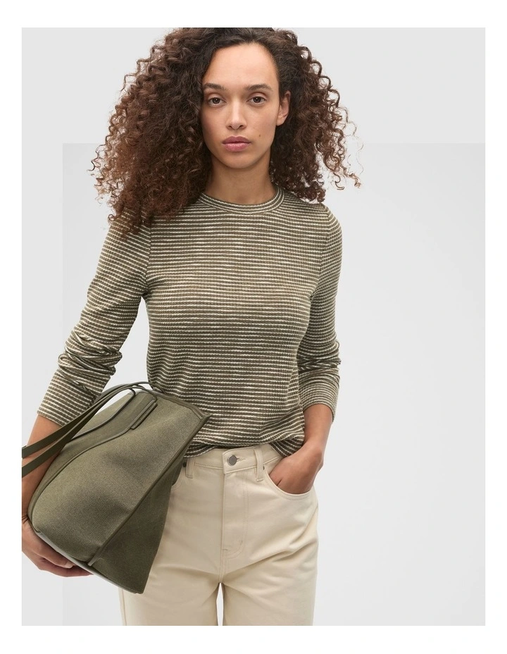 Self Stripe Textured Top in Green image 1