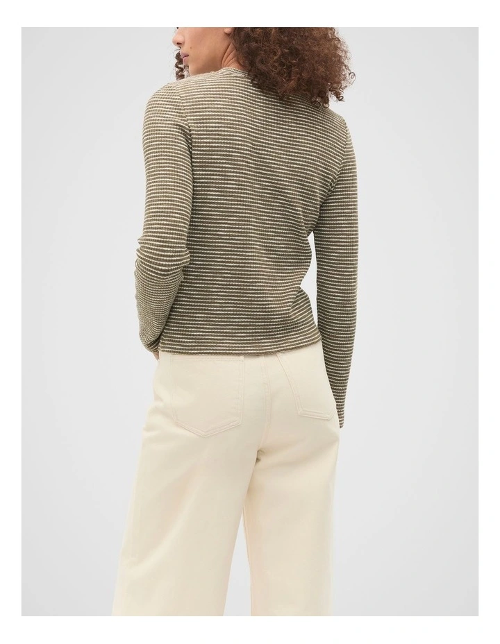 Self Stripe Textured Top in Green image 2