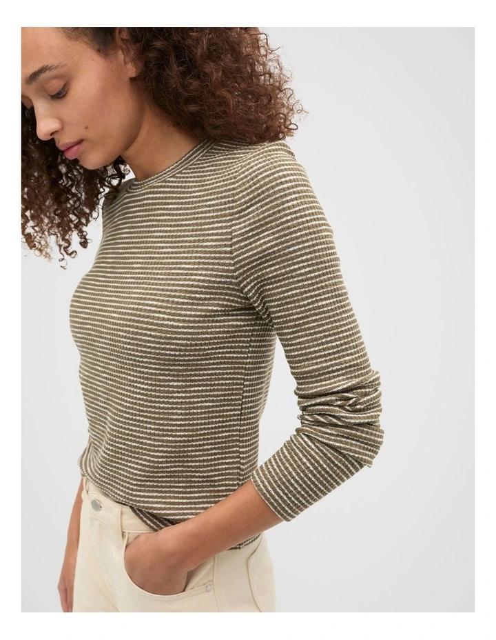 Self Stripe Textured Top in Green image 4