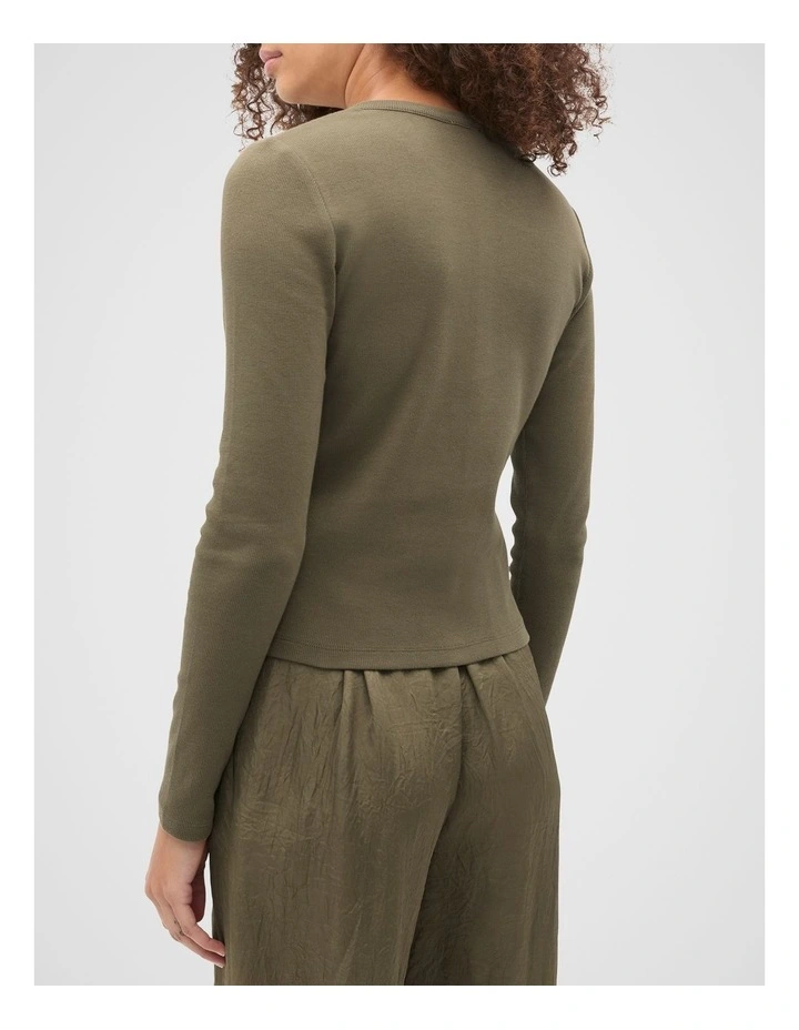 Rib Button Up Cardigan in Olive Leaf image 2