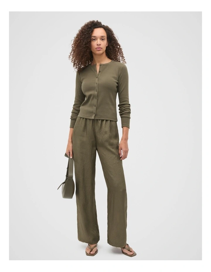 Rib Button Up Cardigan in Olive Leaf image 3