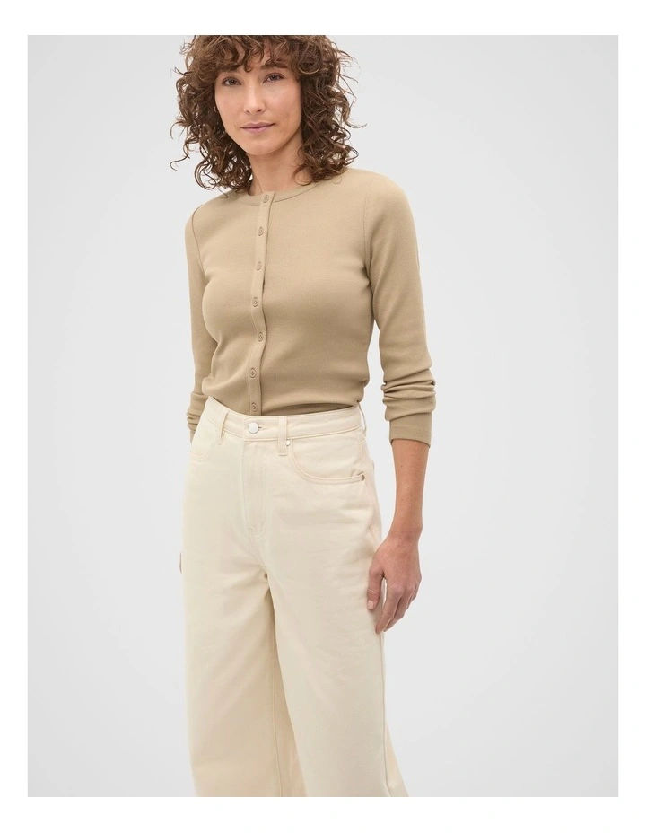 Rib Button Up Cardigan in Rye image 1