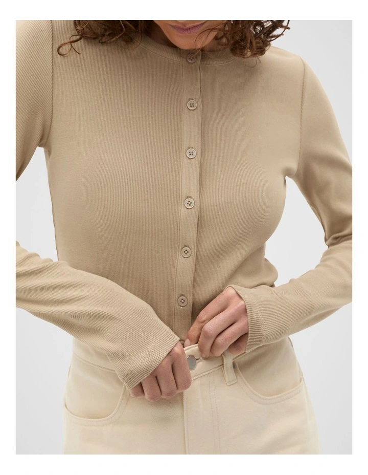 Rib Button Up Cardigan in Rye image 4