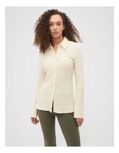Textured Longline Polo Top in Tofu