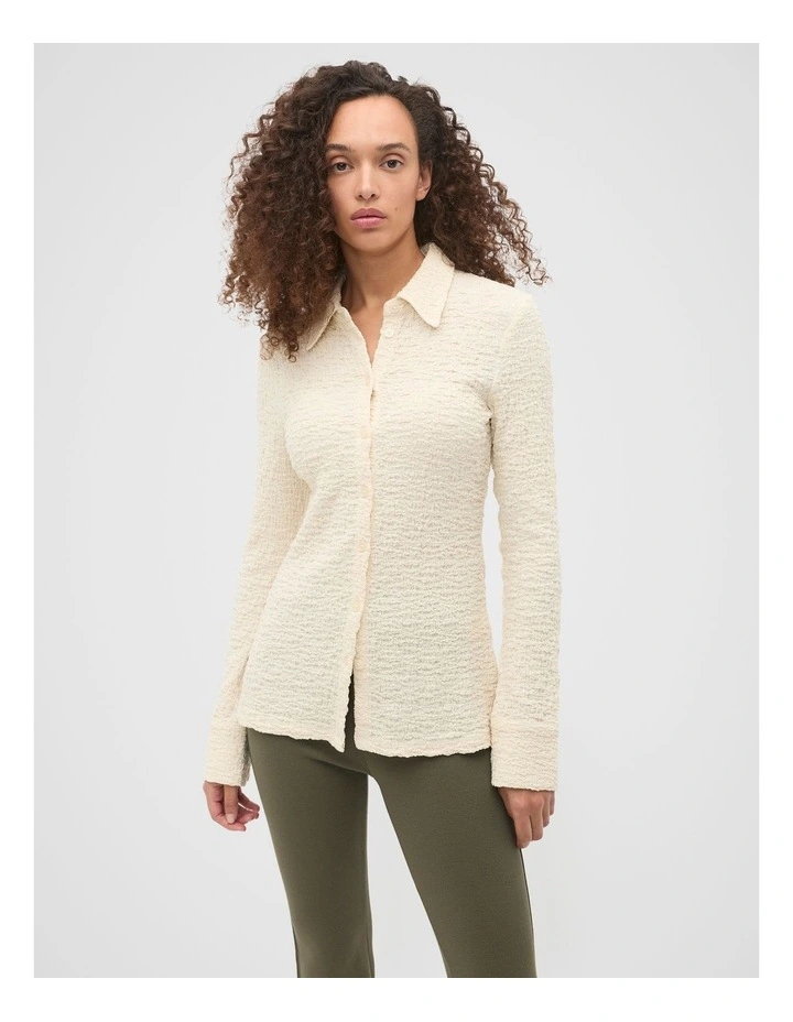 Textured Longline Polo Top in Tofu image 1