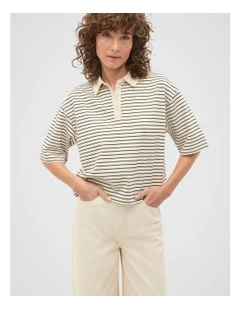 Oversized Polo Tee in Tofu Stripe