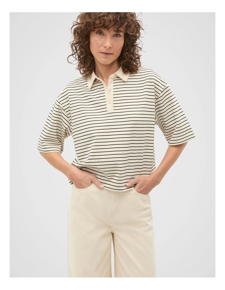 Oversized Polo Tee in Tofu Stripe image 1
