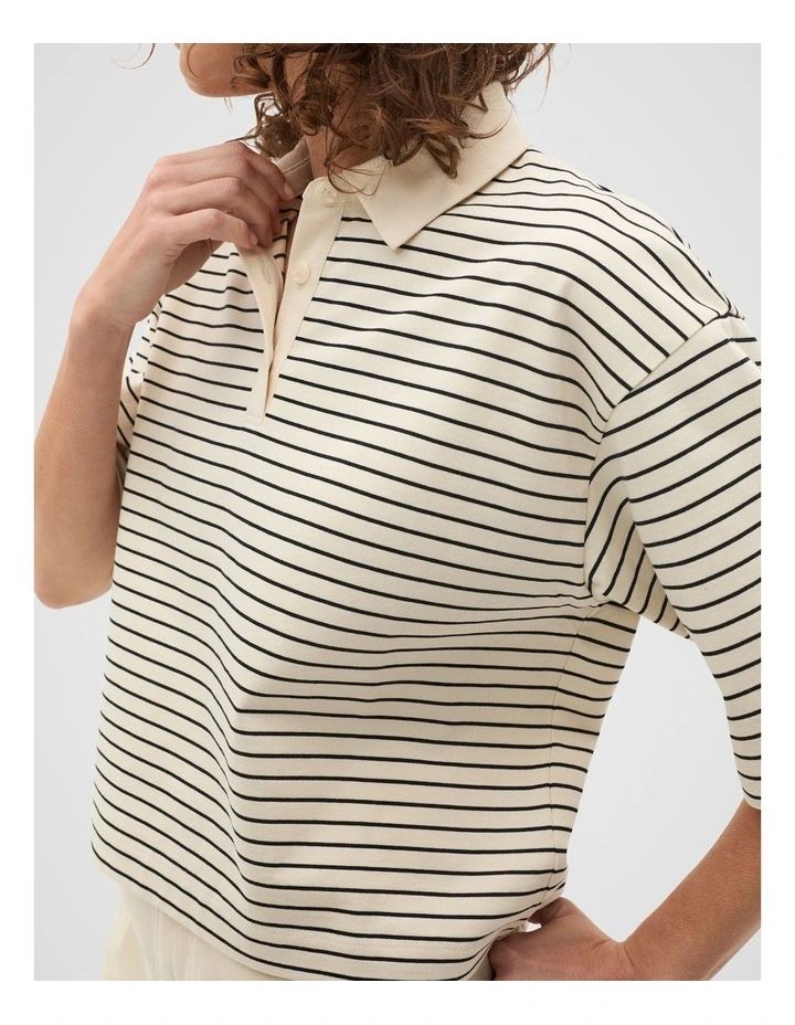 Oversized Polo Tee in Tofu Stripe image 4