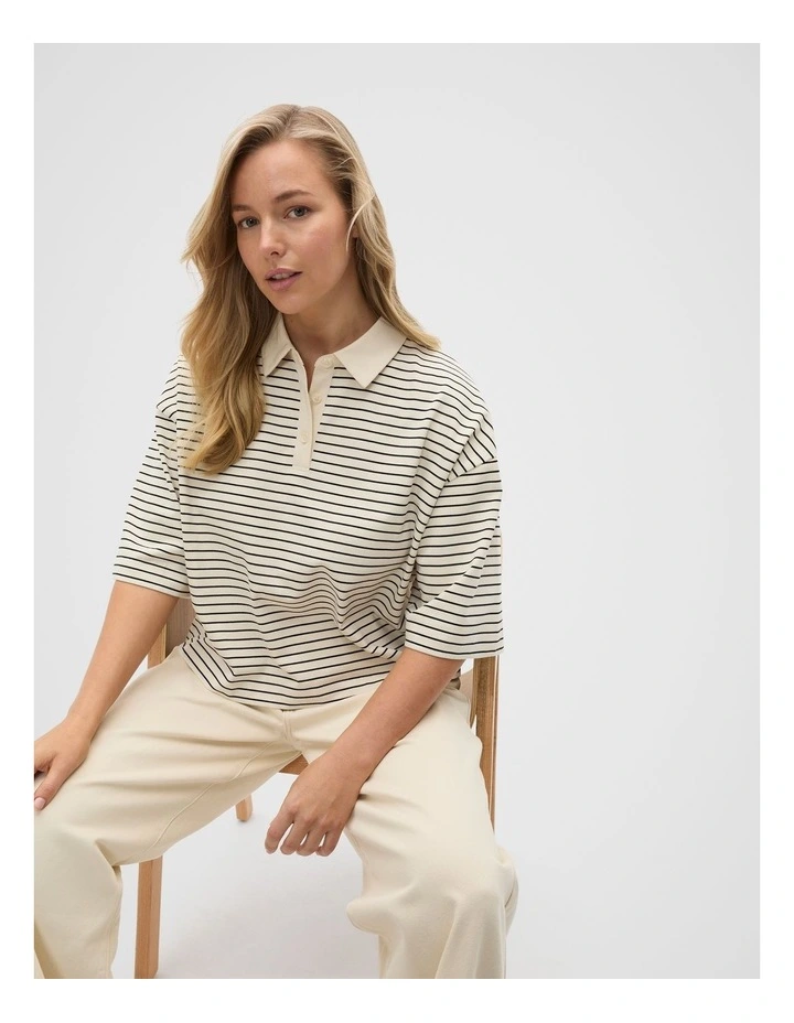 Oversized Polo Tee in Tofu Stripe image 5