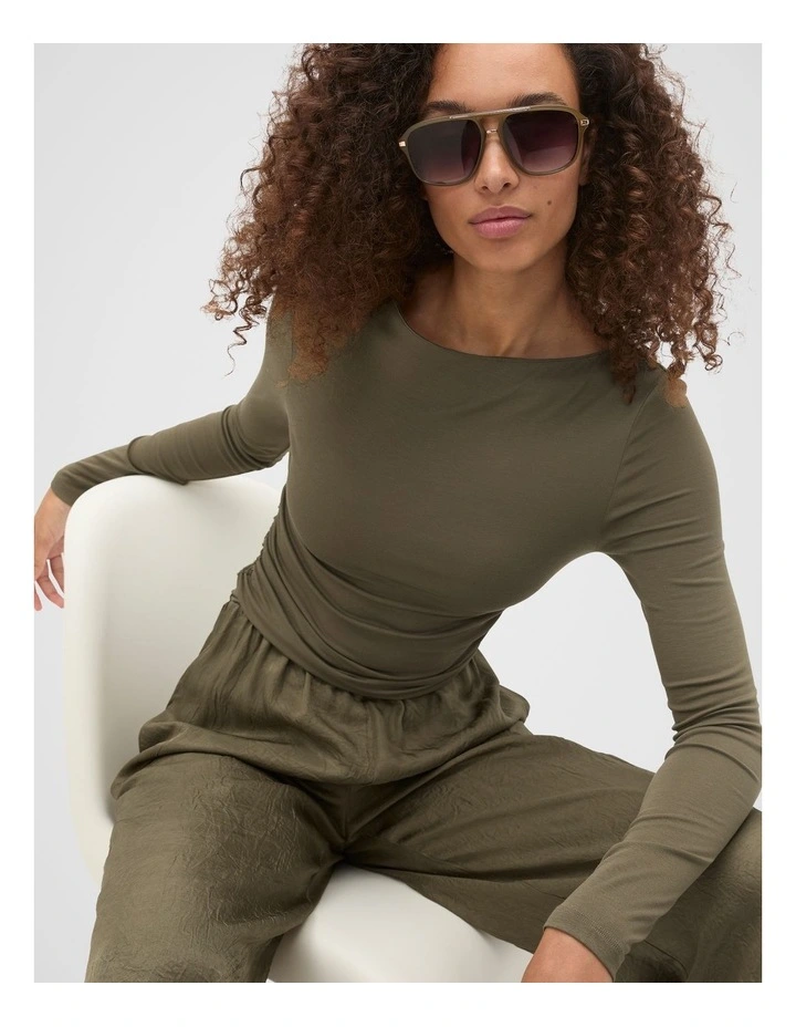 Boat Neck Layering Top in Olive Leaf image 1