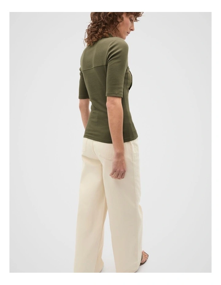 Contrast Placket Polo Top in Olive Leaf image 2