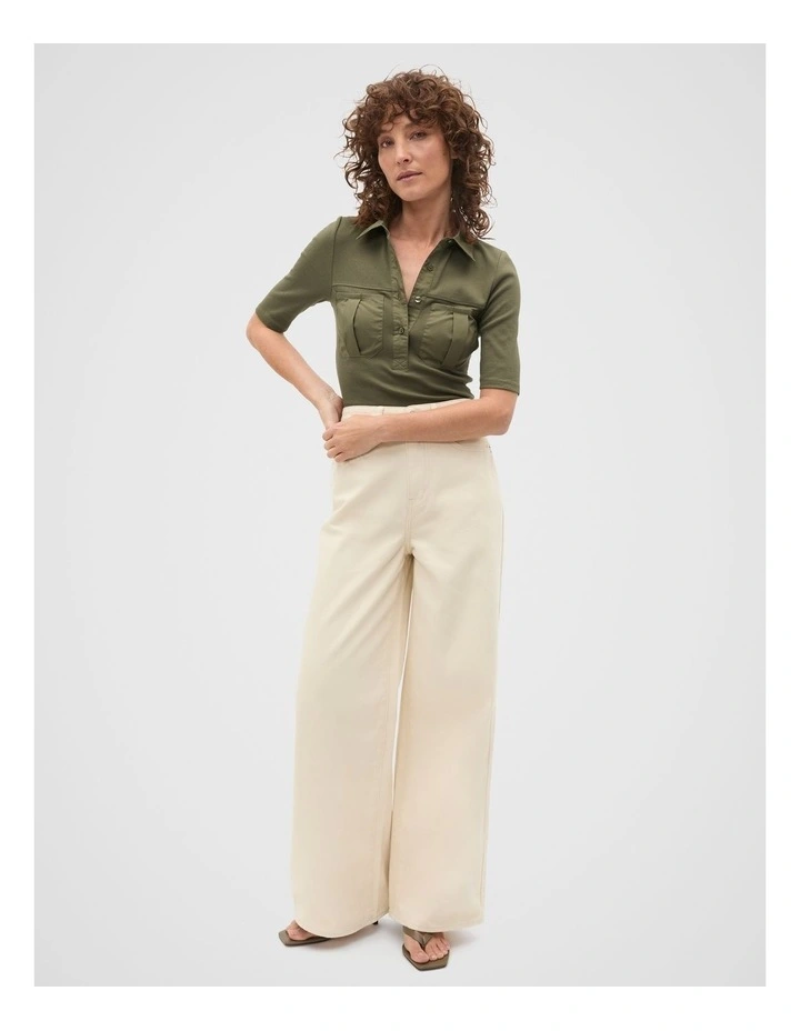 Contrast Placket Polo Top in Olive Leaf image 3
